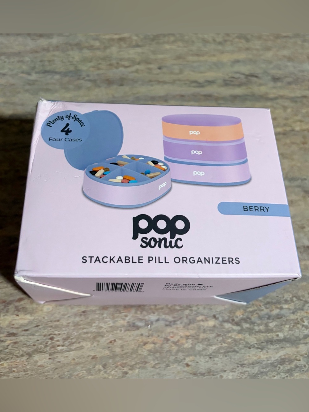 Popsonic Berry Stackable 4-Pack Pill Organizer - Lavender/Purple